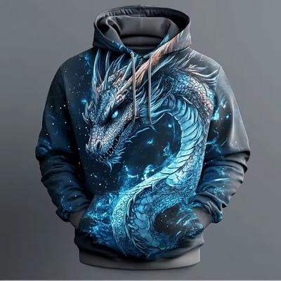Retro Vzor Draka Pánske Mikiny 3D Tlač Kreatívny Dizajn Dlhý Rukáv Ležérny Pulóver Módne Cool Nadrozmerné Priedušné Oblečenie