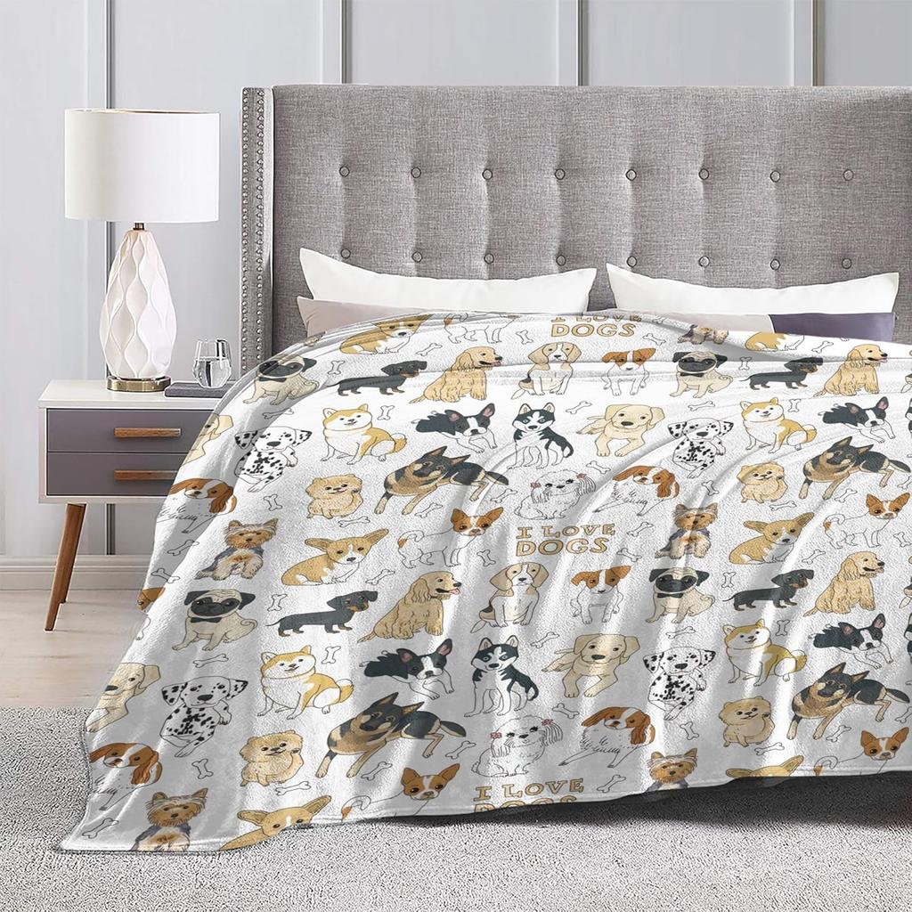 Cute Dogs Animal Print Throw Blanket Ultra Soft Warm All Season Decorative Pet Bones Flannel Blankets for Bed Chair Car Sofa Cou