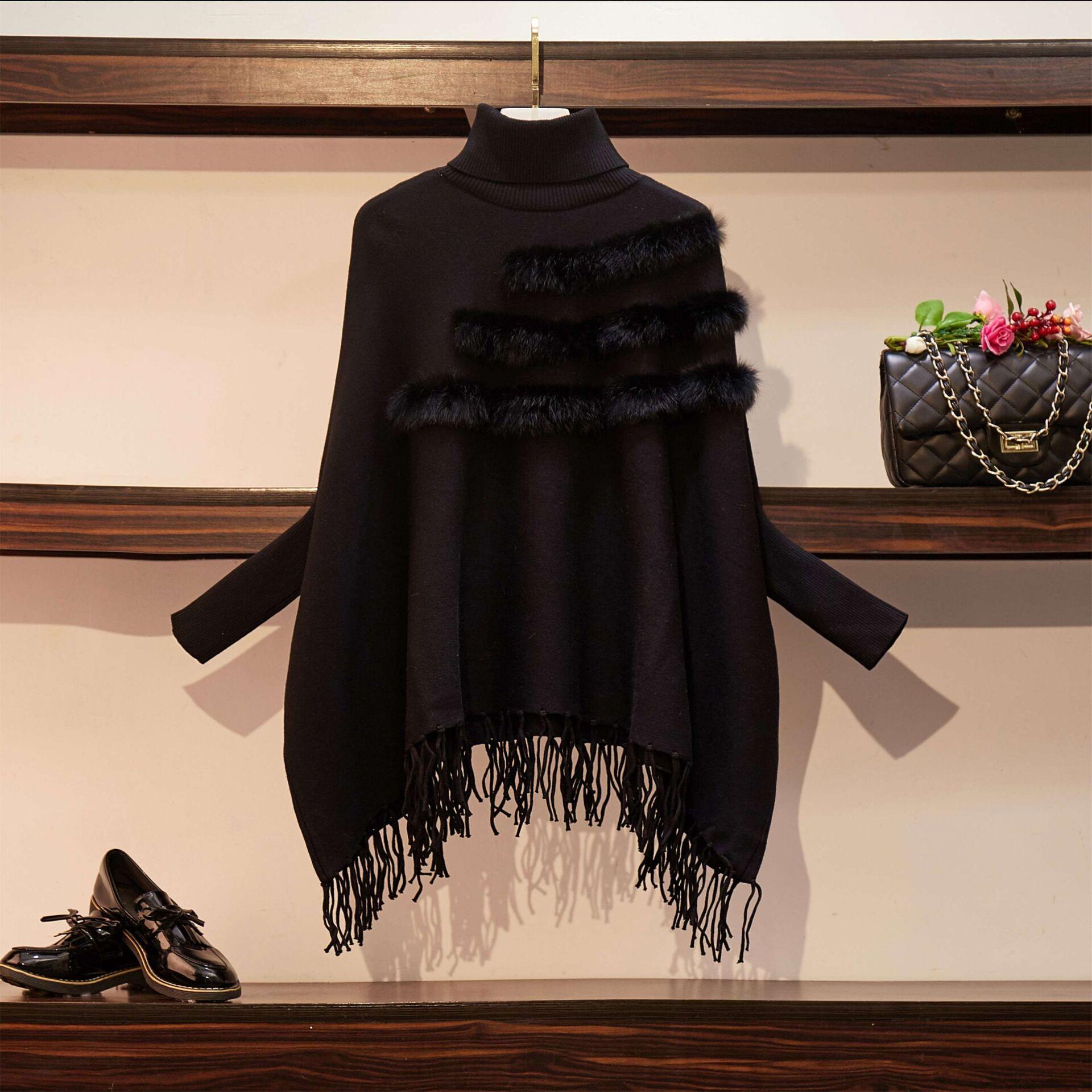 Женский вязаный пуловер, зимний свитер с высоким воротником, женский осенне-зимний однотонный свитер с длинным рукавом One Size чёрный