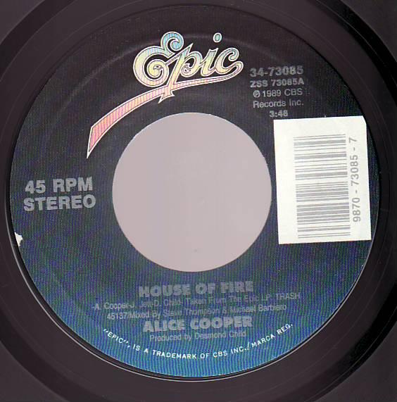 

7inch Record ALICE COOPER House Of Fire 3473085 EPIC 1989 US Rock Used