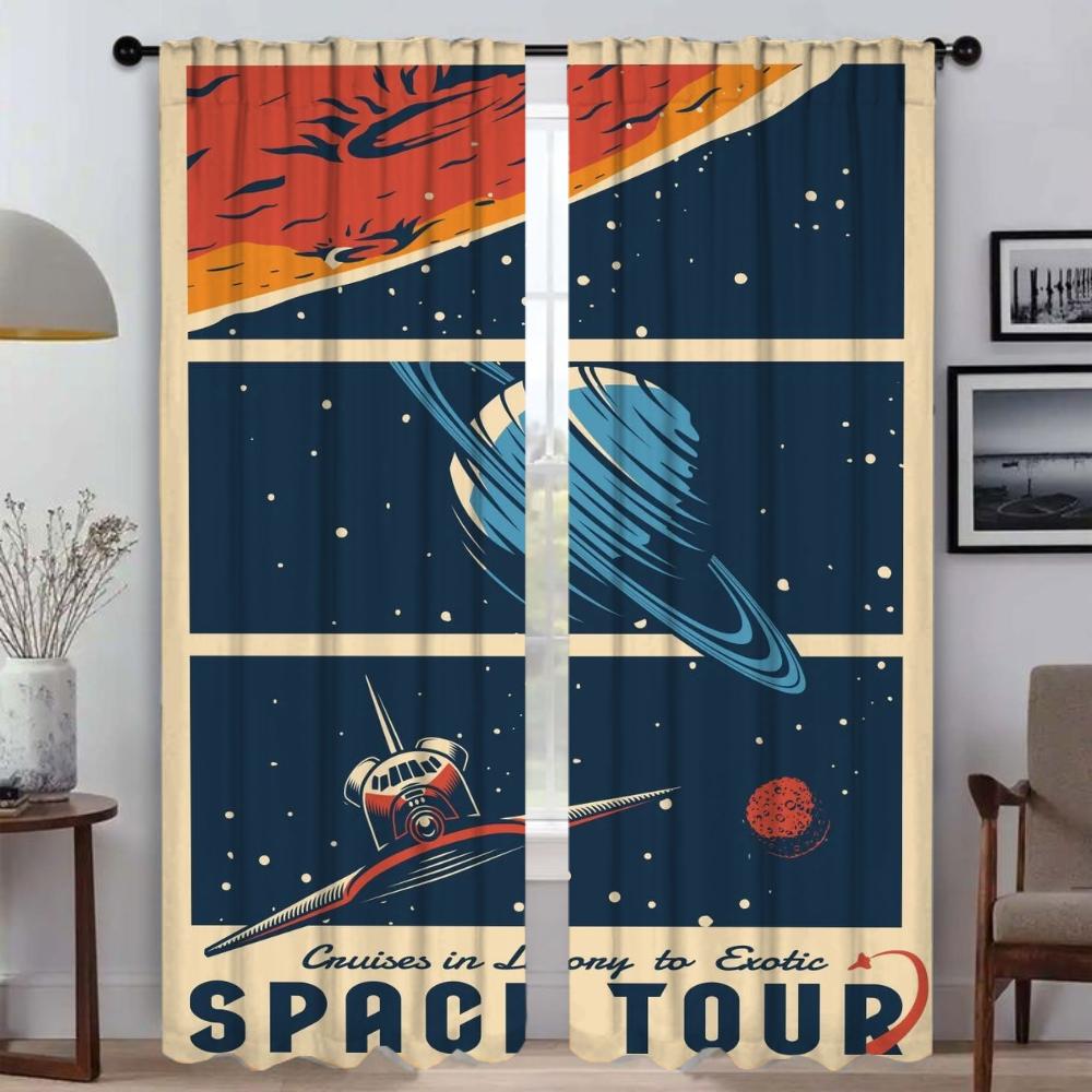 Curtains Child Room Extraterrestrial Blackout Curtain for Room 2 Panel Home Interior Curtains Shades Halloween Decoration Living