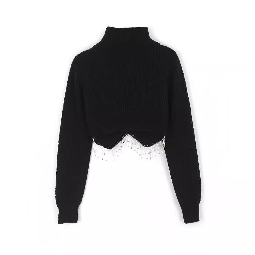 Women's High Neck Crop Knitted Sweater - Spring To Winter