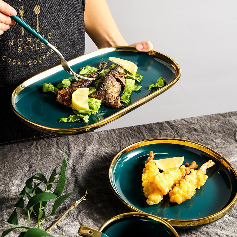 European Style Gold Rim Ceramic Dinner Plate