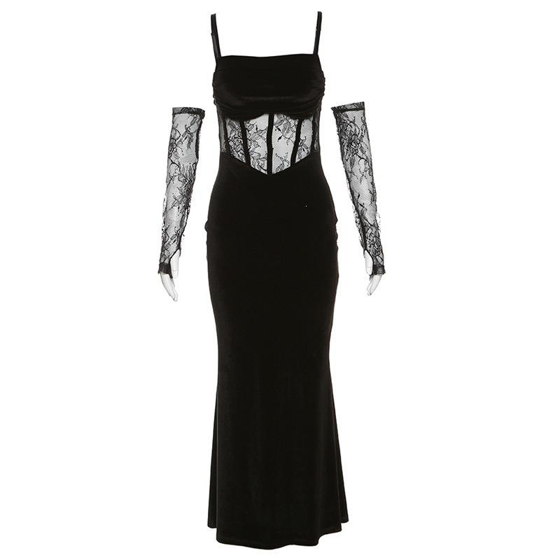European and American style 2026 spring and summer new women's clothing solid color slim fit high waist fashion one-word collar suspender dress women