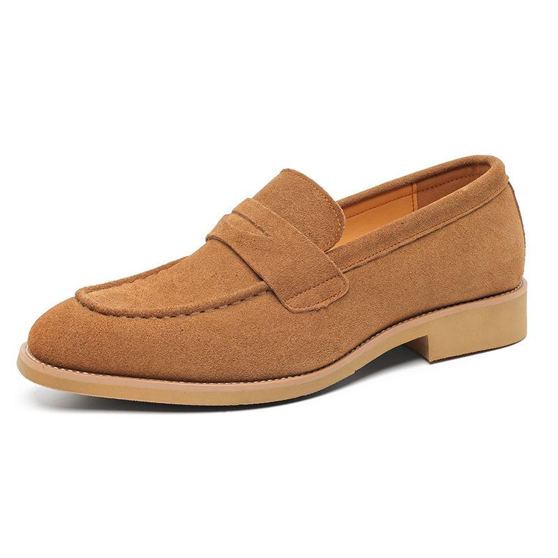 Luxury Fashion Brand Designer Men's Pointed Suede Leather Flats Shoes Male Wedding Casual Penny Loafers Formal Dress Footwear