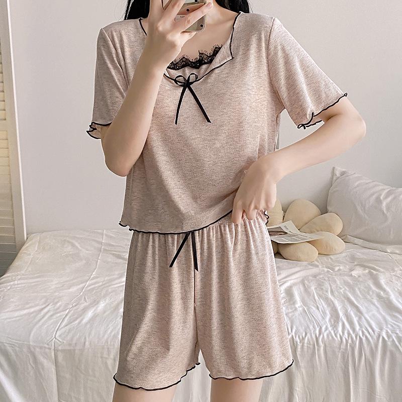 Modal Short-Sleeve Pajamas with Built-in Bra - Summer 2026 Women's Casual Two-Piece Homewear Set