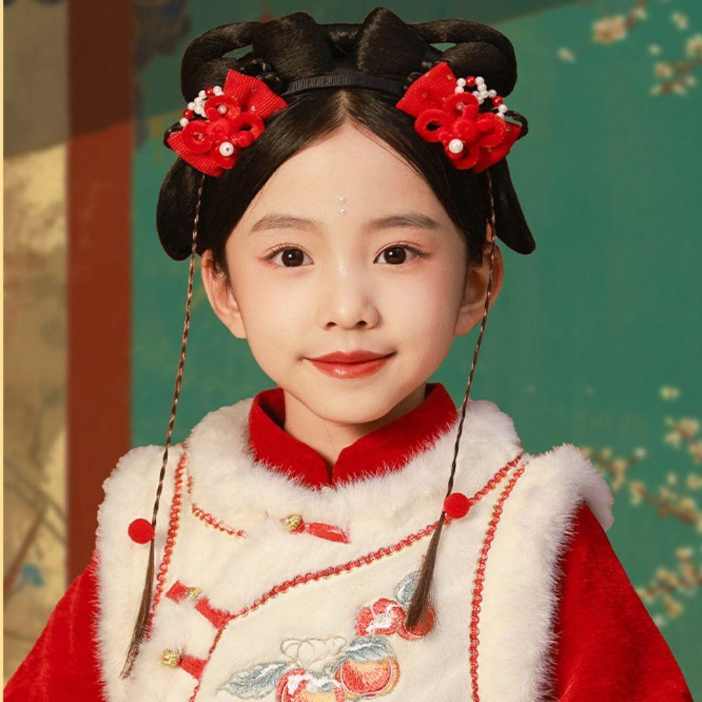 Braid Hair Chinese New Year Headwear Tassel Hanfu Hair Sticks Sweet Children Wig Headband  Baby
