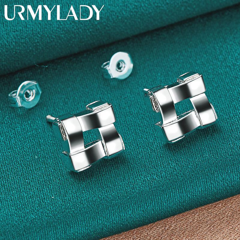 925 Sterling Silver Square Stud Earrings For Women Wedding Party Charm Jewelry