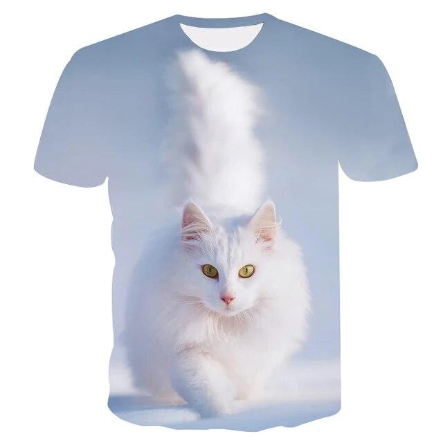 Cat Girls T Shirt Clothes Boys Girls Animal Children 3D T-Shirt Kids Summer Cat Lively Cute Funny Baby T Shirts Tops 4-14Y