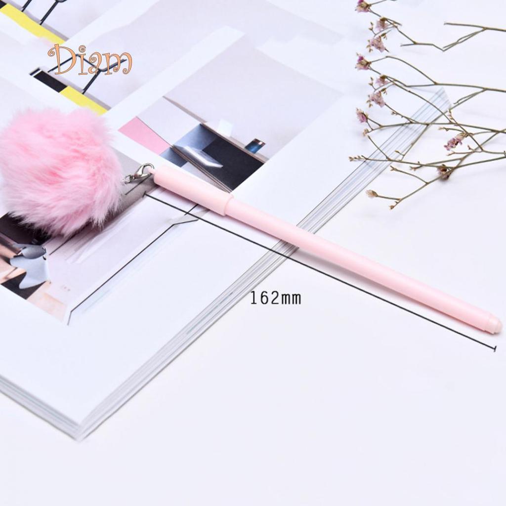 Elens Store 0.5mm Black Ink Cute Girl Women Faux Fur Pom Pom Ball Pendant Gel Ink Pen Gift