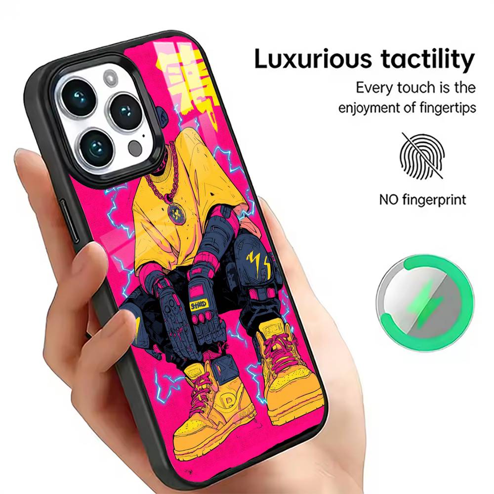 

Hip-hop Comic Character Sticker Phone Case For iPhone17,16,15,14,13,12,11 Plus,Pro Magnetic with Magsafe Wireless Charging iPhone12PRO