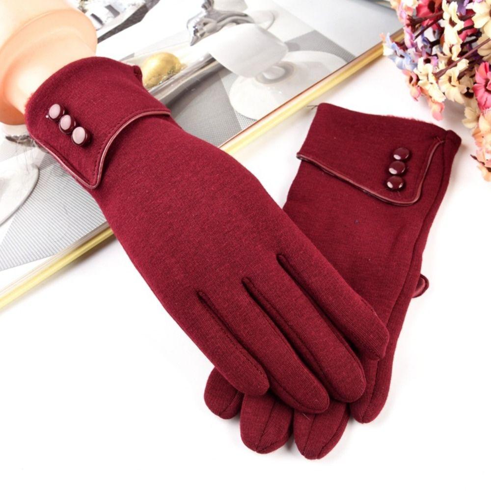 Five Finger Full Finger Mittens Korean Style Cycling Driving Gloves Simple Velvet Gloves Girls