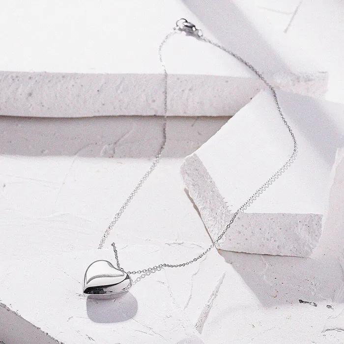 Big Volume Heart Pendant Chain Necklace (C2503-AN890_SV)