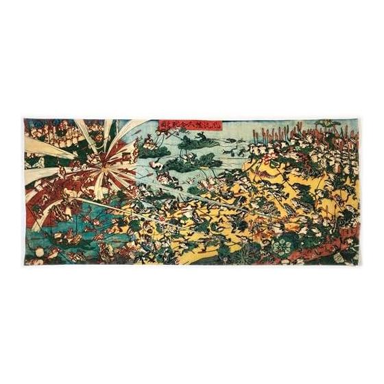 Ukiyo-e Tenugui Towel: "The Great Battle of the Frogs" by Kawanabe Kyosai - Approx. 75cm x 35cm, 100% Cotton, Made in Japan, Premium Tokka Fabric,