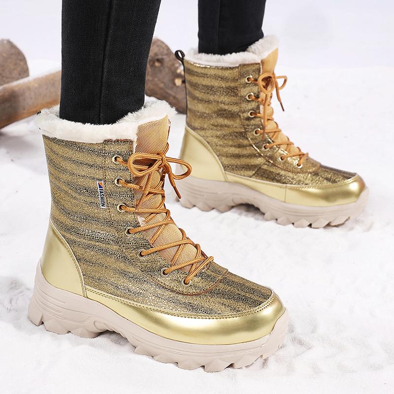

Женские зимние ботинки Снежные ботинки Золотые походные ботинки Модные повседневные Хлопковые ботинки Черные ботинки с теплой подкладкой Большой размер EU: 43 золотой