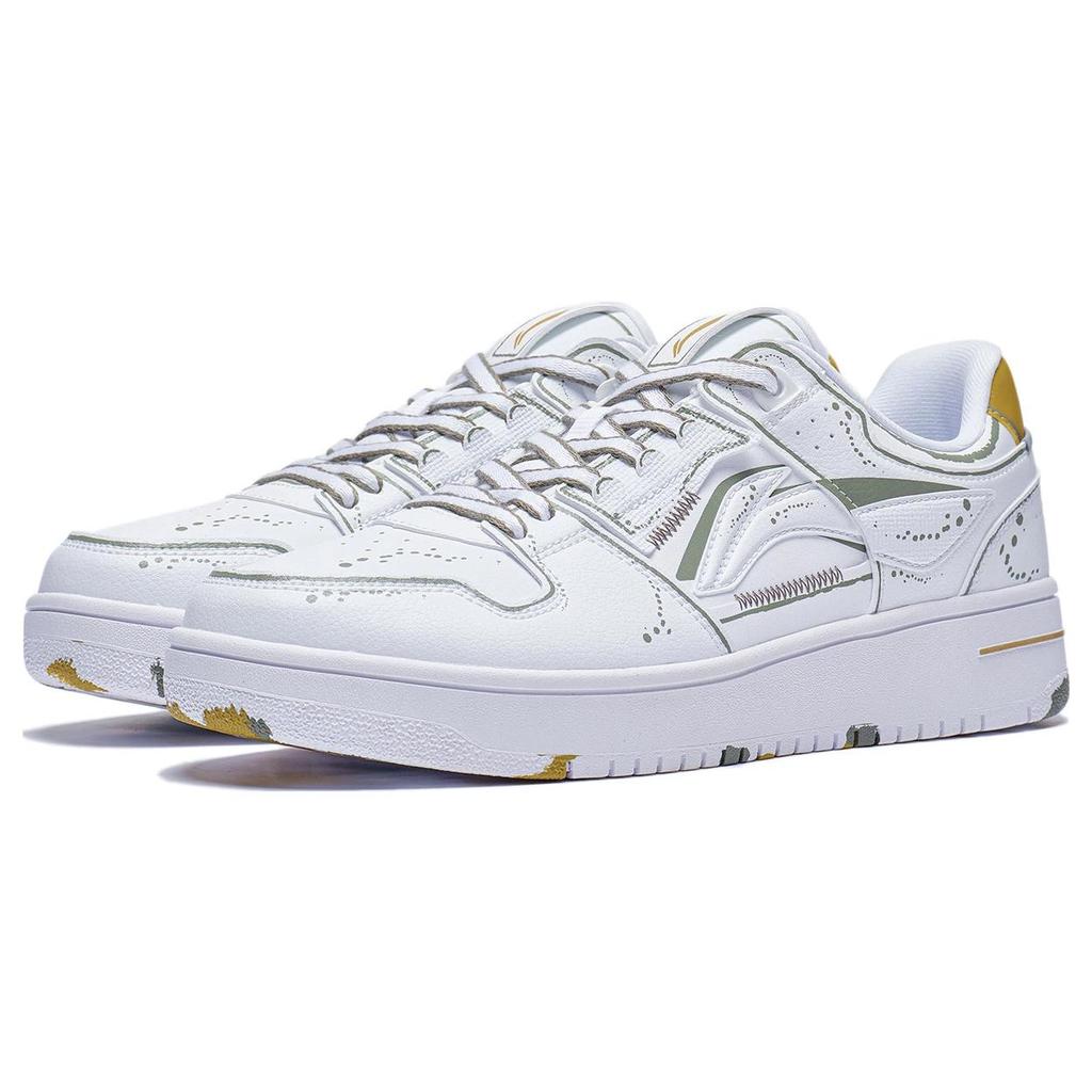 Li Ning Synthetic Leather Comfortable Slip Resistant Abrasion Resistant Low Top Skateboard Shoes Men's White Gold AGCT375-3
