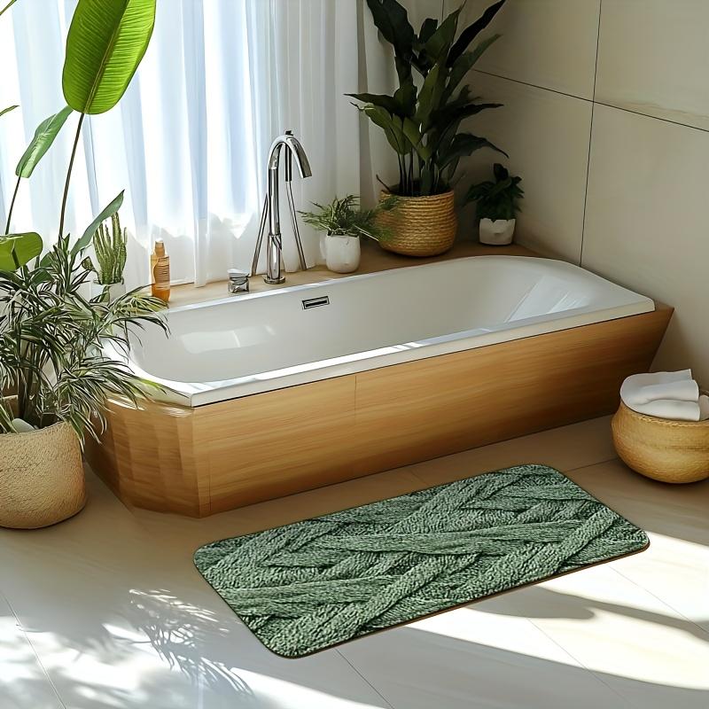 Olive Green Textured Bath Mat, Soft Flannel Non-Slip Rug, Printed  Pattern for Bathroom, Living Room, Kitchen, Modern Home Decor