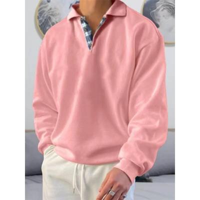 Men Solid Simple Sweatshirts Fashion Splicing Lapel Pullover Hoodie Casual England Style Button Design Long Sleeve