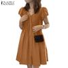 ZANZEA Women Casual V-Neck Summer Short Sleeve Dress