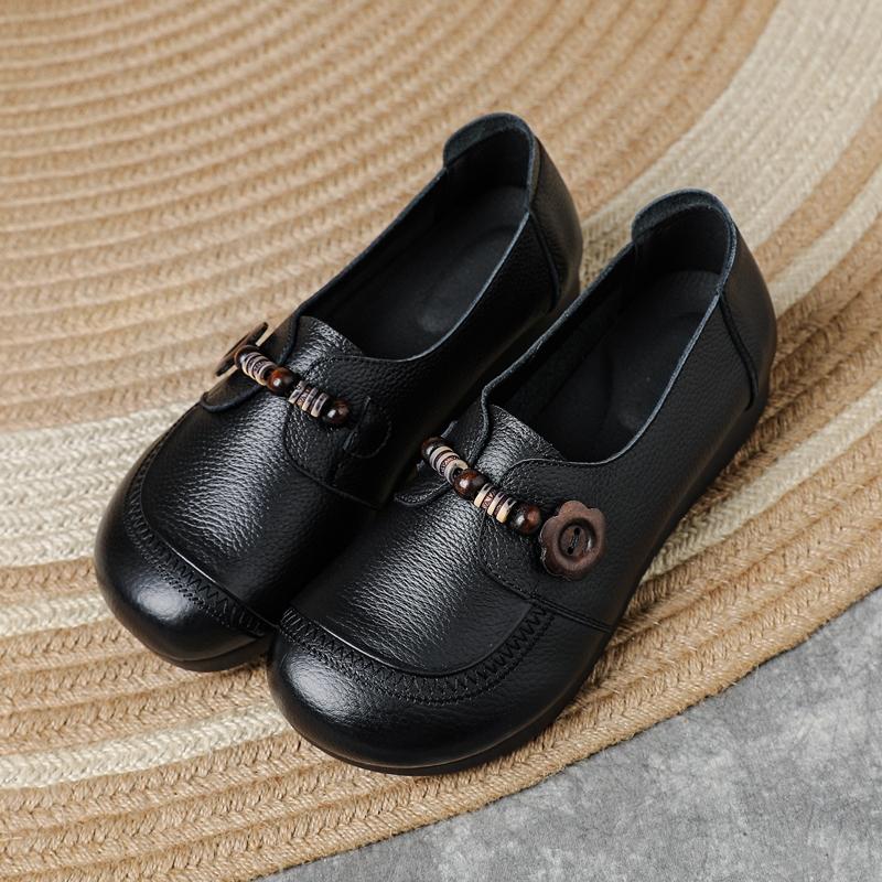 Neue Damen Loafer Schuhe Anti-Rutsch Retro Echte Leder Schuhe Damen Übergröße Bequeme Damenschuhe Frühling und Herbst