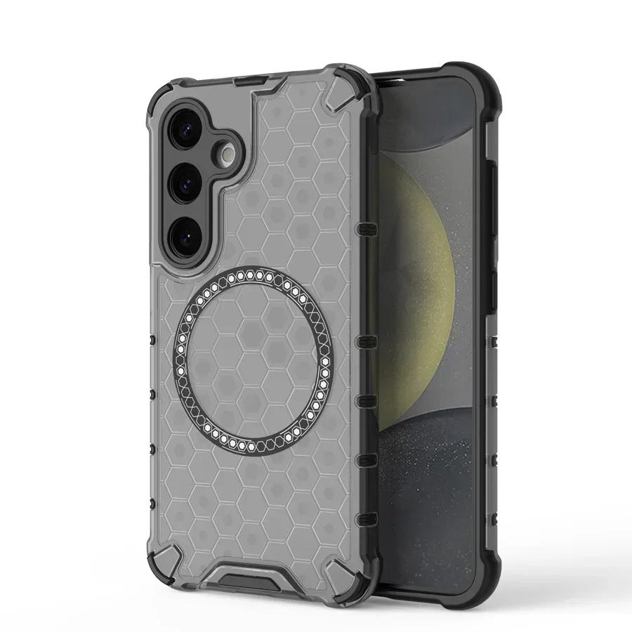 2 in1 Full Shockproof Magsafe Wireless Charging Case For Samsung Galaxy S24 S23 Ultra Plus A35 A55 S23FE Translucent Armor Cover