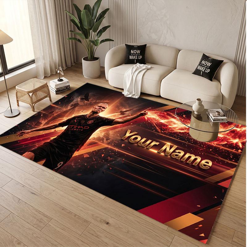 Custom Rug Erling Haaland Pattern Print Name Text Soft Non‑Slip Floor Carpet for Home Indoor Decoration