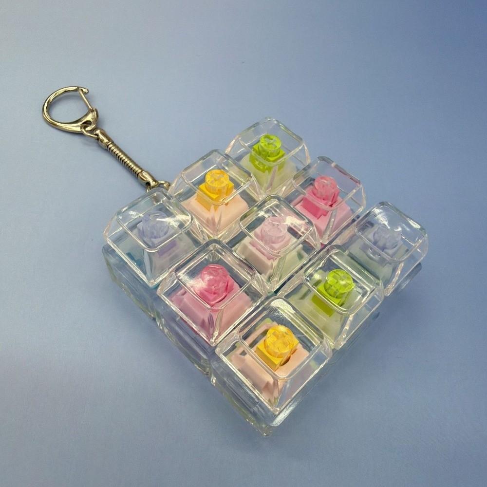 New 1/2/3/4/9 Keys Keyboard Keychain Transparent Key Button Finger Toy Pass The Time Stress Relief Keycap Keychain Kids