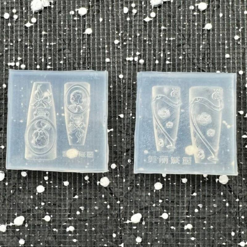 3D Flower Relief Silicone Nail Mold Candle Holder Rose Transparent Nails Templates Diy Nail Art Decoration Manicure Design Tools