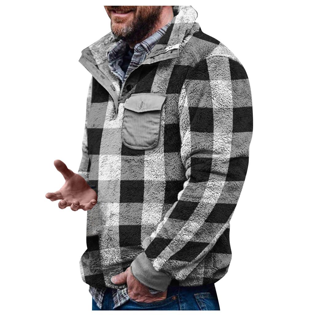 Men's Solid Color Plush Warm Coat Fleece Sweater Casual Coat Pocket Sweater  Winter Coat
