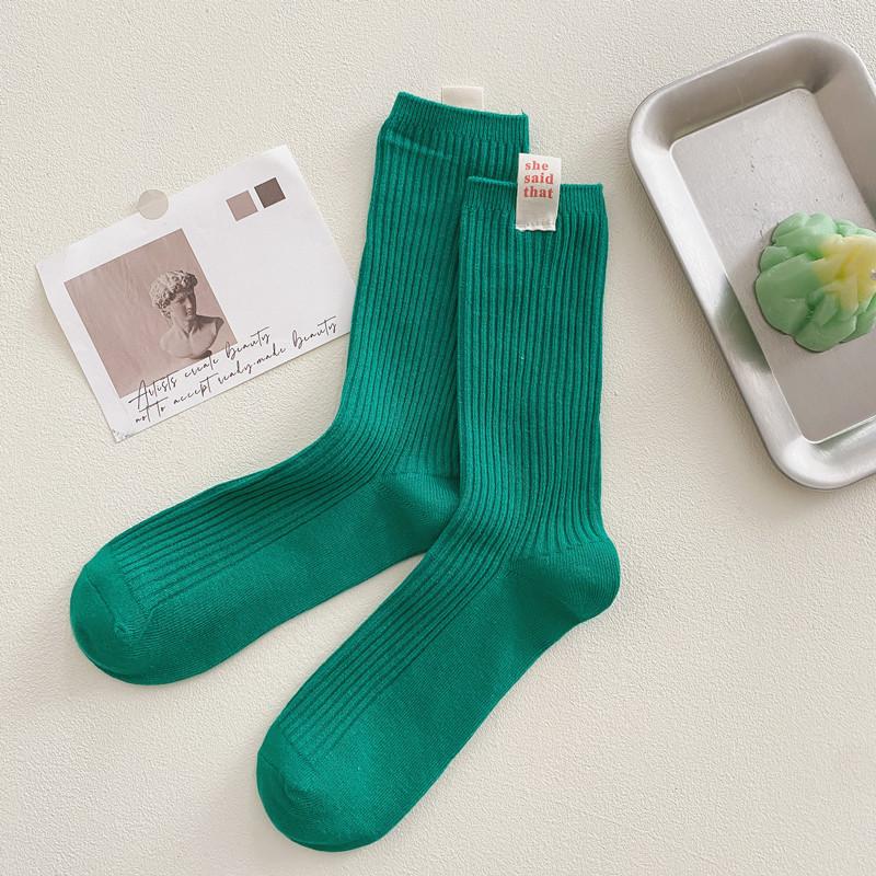 Internet Celebrity She Cloth Label Double Needle Socks Medium Socks Solid Color Stacked Socks