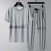 Summer Time Ice Silk Short Sleeve T-shirt Set Men's Casual Relaxed Breathable Sports Large Size
