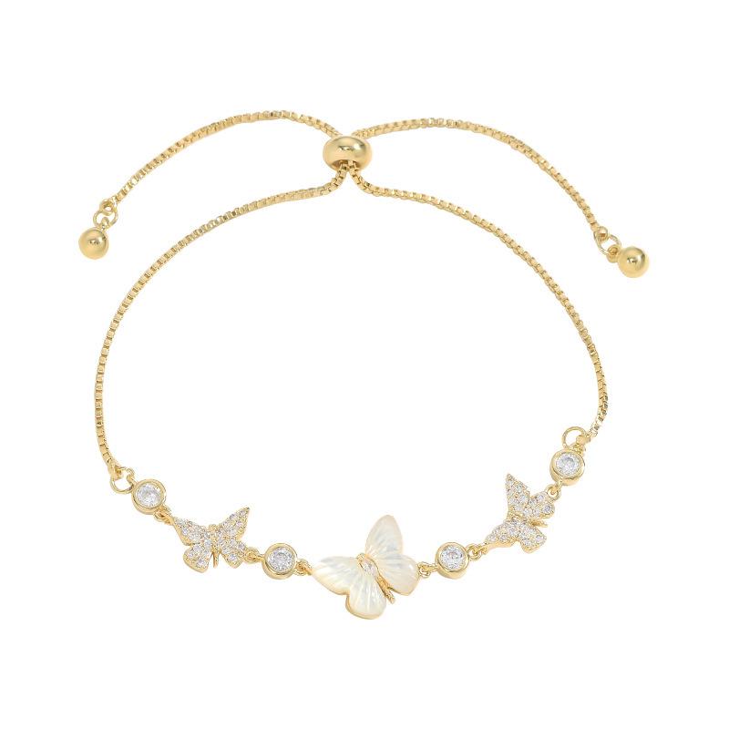 Elegant Gold-Plated Butterfly Shell Bracelet with Zirconia