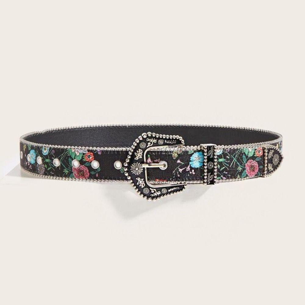 Flower Floral Belt Printed Retro Waistband Personality PU Leather Waistband Party