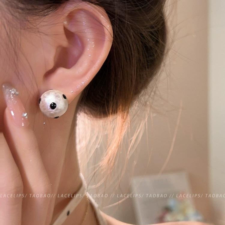 Perłowe Kolczyki Sztyfty z Bawełny w Kropki Polka dla Kobiet - Nowy Francuski Design 2024