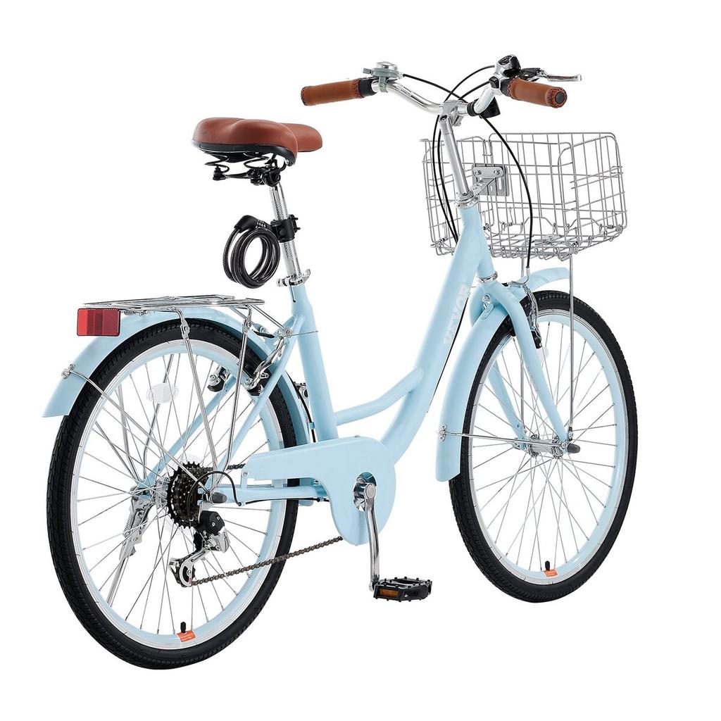 26-Inch Cruiser Bike 7-Speed Light Blue Beach Cruiser Bike with Basket