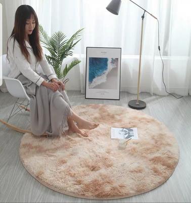 Alfombra teñida anudada redonda gruesa de color degradado con manta larga, tapete para cama, decoración de habitación, estilo Ins