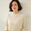 Women's Slim Fit Retro Cable Knit Cashmere Sweater - Round Neck Pullover, Base Layer for Autumn/Winter.