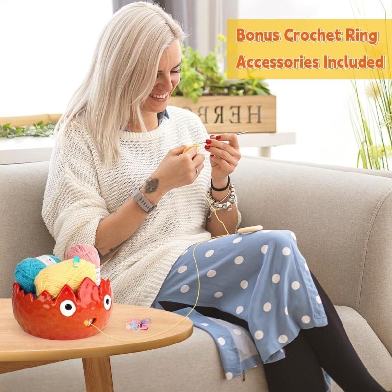 Earthenware Flame Thread Bowl Prevents Thread Tangling And Knots For Smooth Knitting Crocheting Transportable Plan Craft P9YB