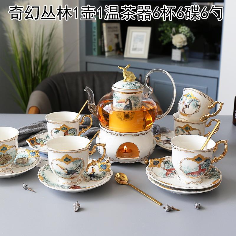 Household Flower Teapot Set Ceramic Afternoon Tea Flower And Fruit Teacup Tea Set Fruit Glass Pot With Filter Candle Heating