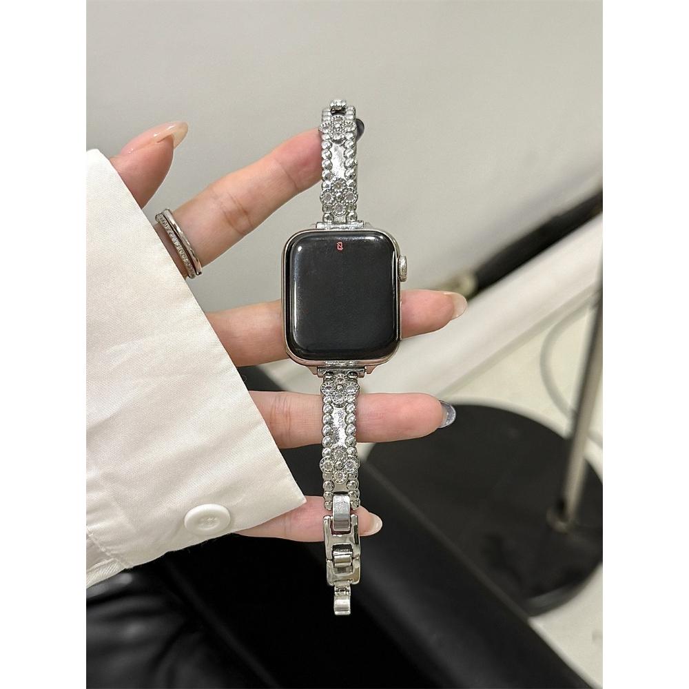 

Kaleidoscope Copper Zircon Metal Strap For Apple Watch Ultra 49/46/45/44/42/41/40/38mm, Fashion Metal Bracelet Wristband Series 10 9 8 7 6 SE 42/44/45/46/49 бежевий