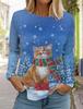 Large-sized Funny Women Christmas Cat Pattern T-Shirts Autumn Long Sleeve Christmas Snowflakes 3D Printed Street Ladies Clothing Casual Tops