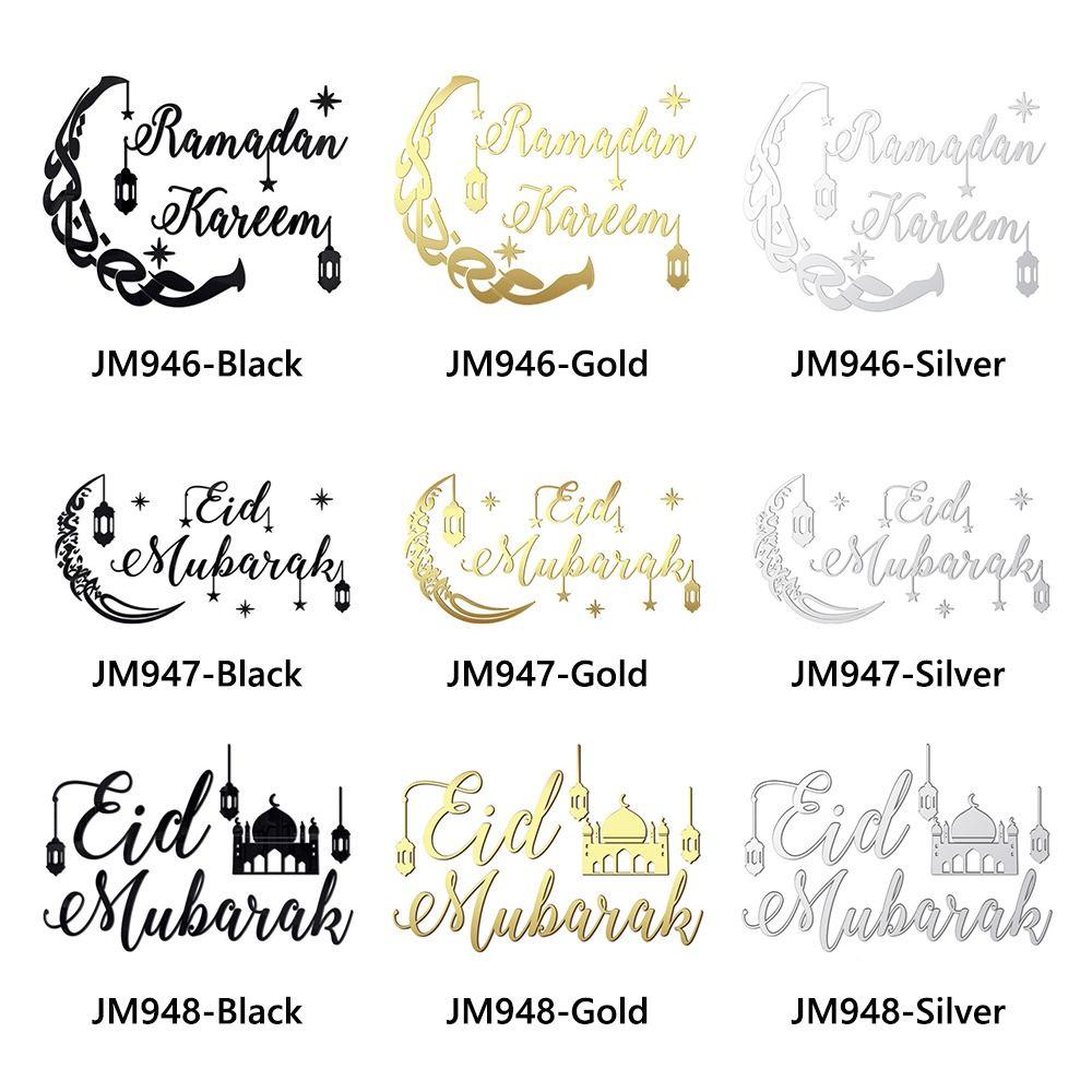 Gold Silver Mirror Surface Sticker Acrylic Ramadan Kareem Decals  Festival Supplies