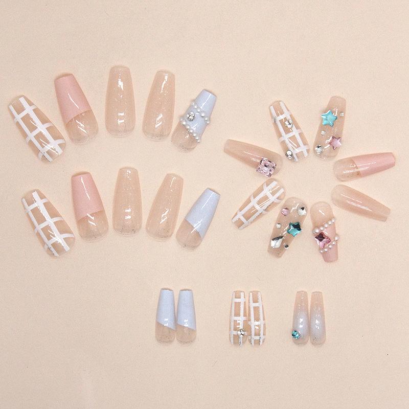 French pearl star diamond plaid pile diamond European and American ins style wearing nail piece