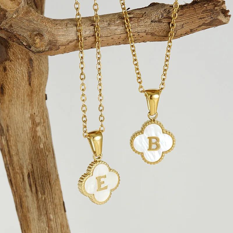 Gifts for Party Guests Stainless Steel Pendant with Initial Letter Lucky Shell Gold Color Necklace for Women Jewelry Gift