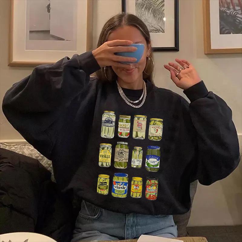 Retro Jarred Pickles Pattern Round Neck Hoodie