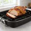 Heavy Duty Roasting Pan 17Inch Carbon Steel Baking Tray with V-Shape Grill Roasting Rack Turkey Roaster Pan for Cooking