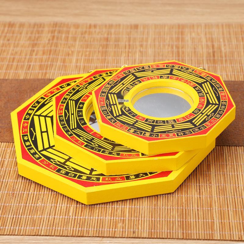 Small Outdoor Bagua Mirror: Convex/Concave Door & Window Ornament with Wooden Board