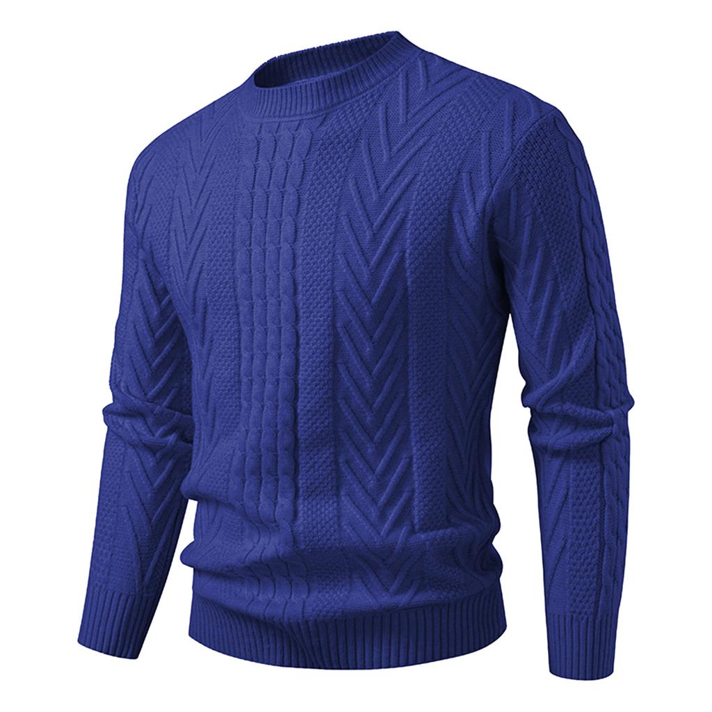 Men's Solid Color Cable Knit Pullover Sweater Slim Fit Warm Knit Pullover