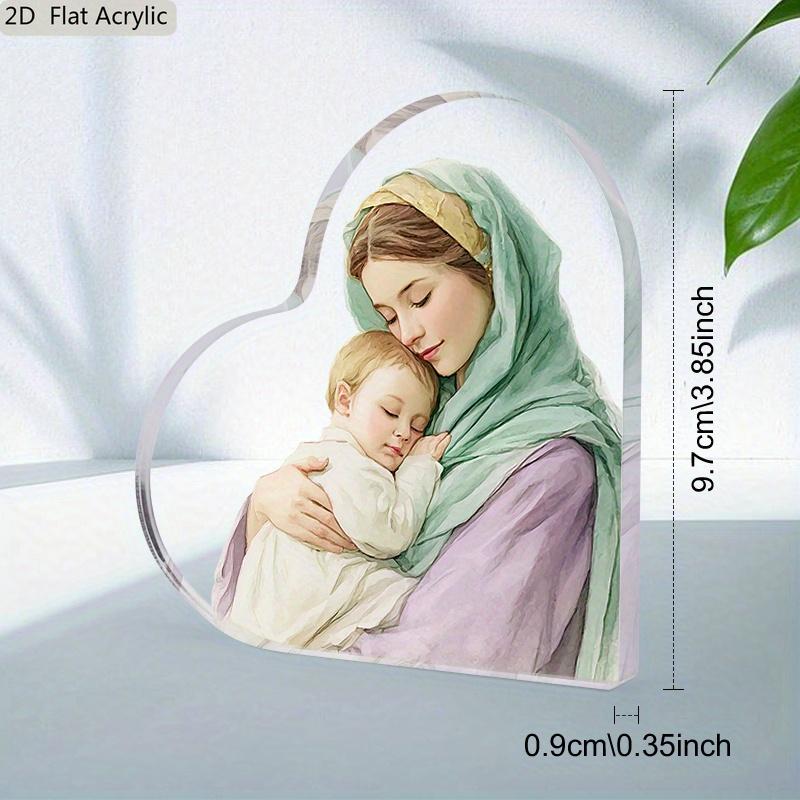 A Single Piece of Heart-Shaped Acrylic Plaque Designed for Christmas, Showcasing The Virgin Mary with The Baby Jesus, Perfect 