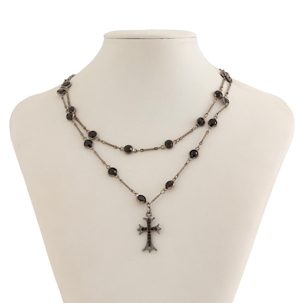 European and American sweet and cool short cross star collarbone choker dark gothic rhinestone tassel necklace for women